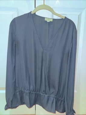 LOFT Slate Gray V-Neck Long Sleeve Blouse